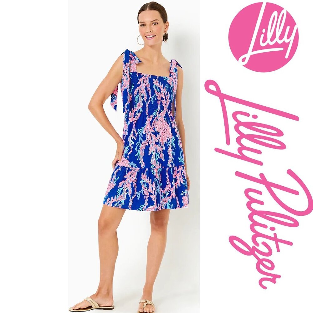 NWT Lilly Pulitzer Kailua Smocked Dress BOREALIS BLUE SWIM ON OVER